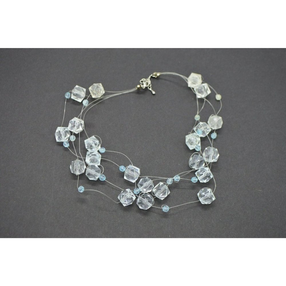 Clear Acrylic Faceted Cube Blue Bead Beaded Floati